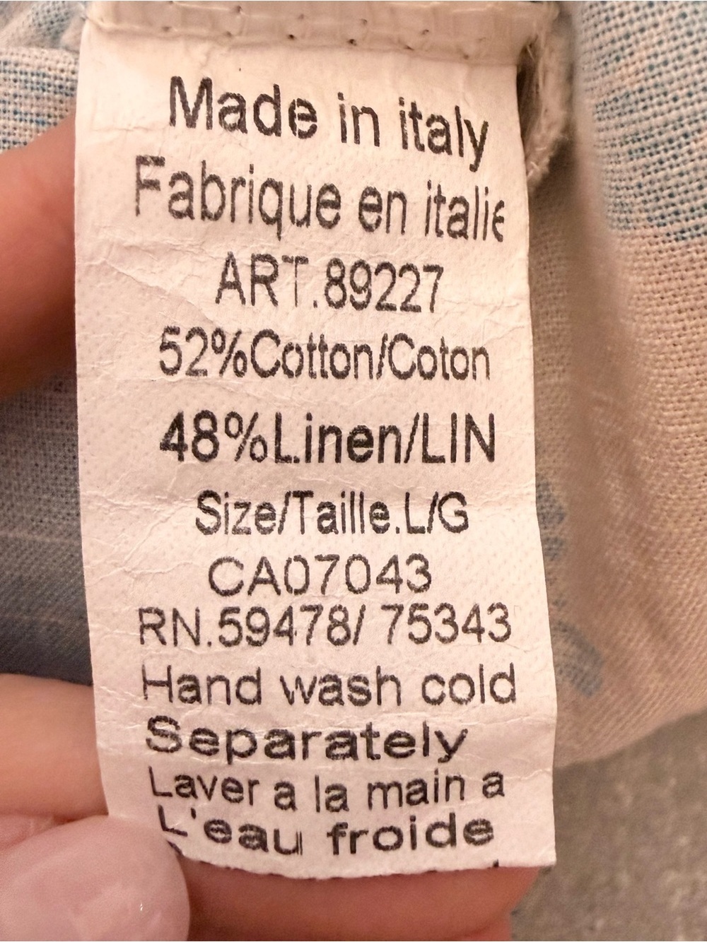 Luisa Perla Blue White Floral Linen Blend Shift Dress Sleeveless Cowl Neck Large - Picture 10 of 11